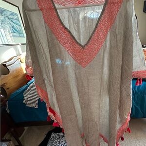 Beige and coral Sheer Kaftan